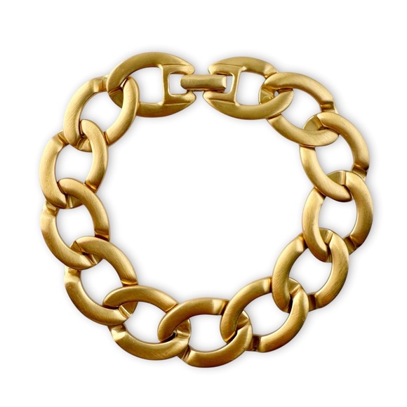 Monet Jewelry - Vintage Monet Signed Matte Goldtone Flat Chain Link Bracelet 7 3/4”